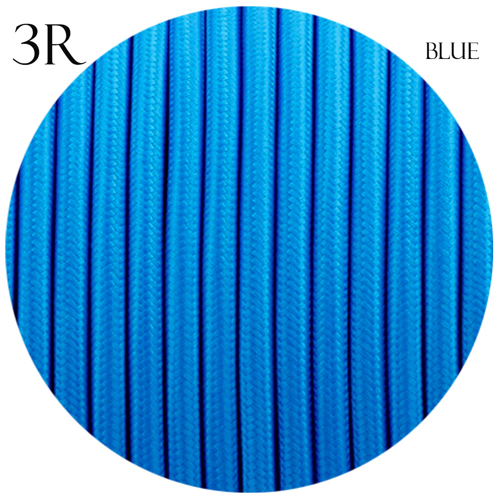 3 Core Round Vintage Italian Braided Fabric Blue Cable Flex 0.75mm UK