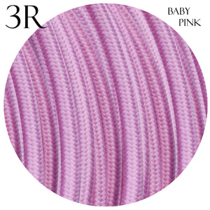 3-Core Round Baby Pink Lighting Fabric Braided Cable