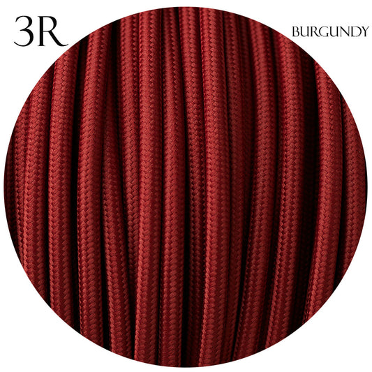 3 core Round Vintage Braided Fabric Burgundy Cable Flex 0.75mm