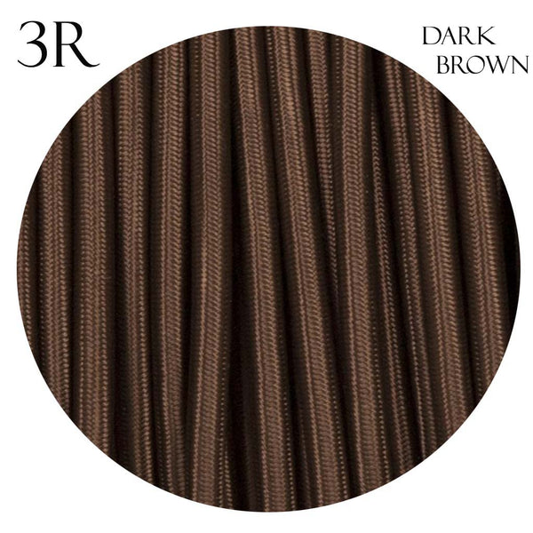 3 core Round Vintage Braided Fabric Dark Brown Cable Flex 0.75mm