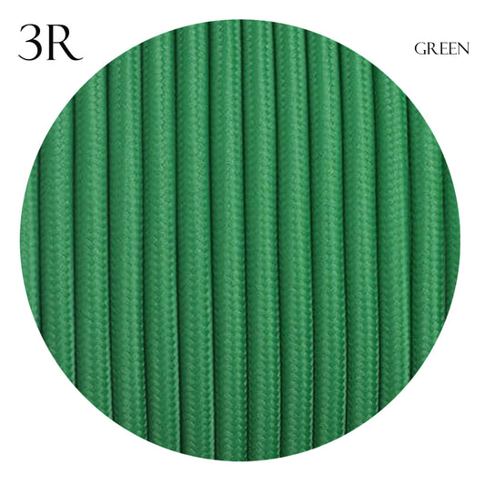 3 core Round Vintage Braided Fabric Green Cable Flex 0.75mm