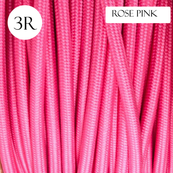3 core Round Vintage Braided Fabric Rose Pink Coloured Cable Flex 0.75mm