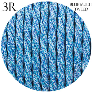 3 Core Twisted Blue Multi Tweed Vintage Electric fabric Cable Flex 0.75mm
