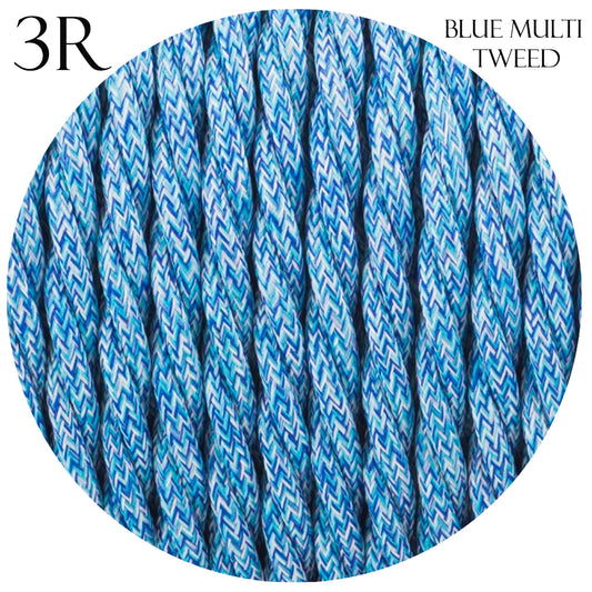 3 Core Twisted Blue Multi Tweed Vintage Electric fabric Cable Flex 0.75mm