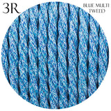 3 Core Twisted Blue Multi Tweed Vintage Electric fabric Cable Flex 0.75mm