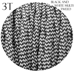 Black and White color 3 Core Twisted Electric Cable solid fabric 0.75 mm