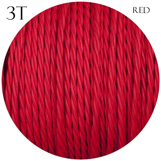 10m 3 Core Twisted Red color Vintage Electric fabric Cable Flex 0.75mm