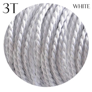White 3 Core Twisted Vintage Electric fabric Cable Flex 0.75mm
