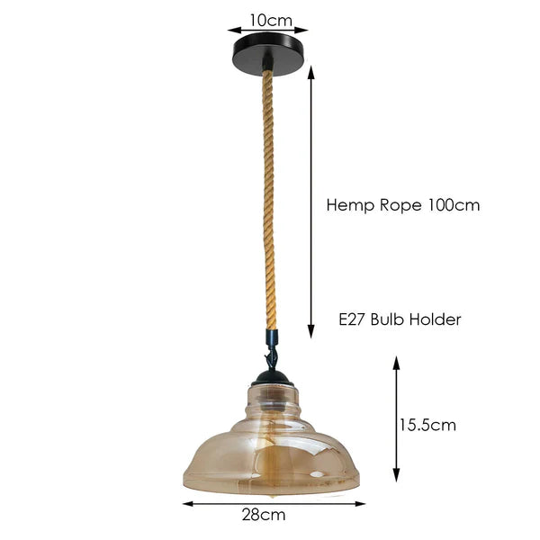 Industrial Amber Glass Ceiling Shade  Pendant Light Fixture