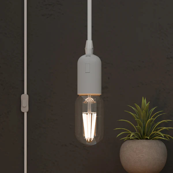 E27 Plug-in Hanging Pendant Light Fixture White | No Wiring Required Portable Lamp