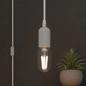 E27 Plug-In Hanging Pendant Light Fixture White Lamp Socket Cord
