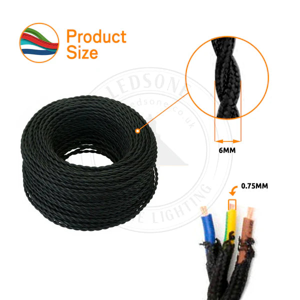 Light Gold Twisted Vintage fabric Cable Flex 0.75mm - 3 Core