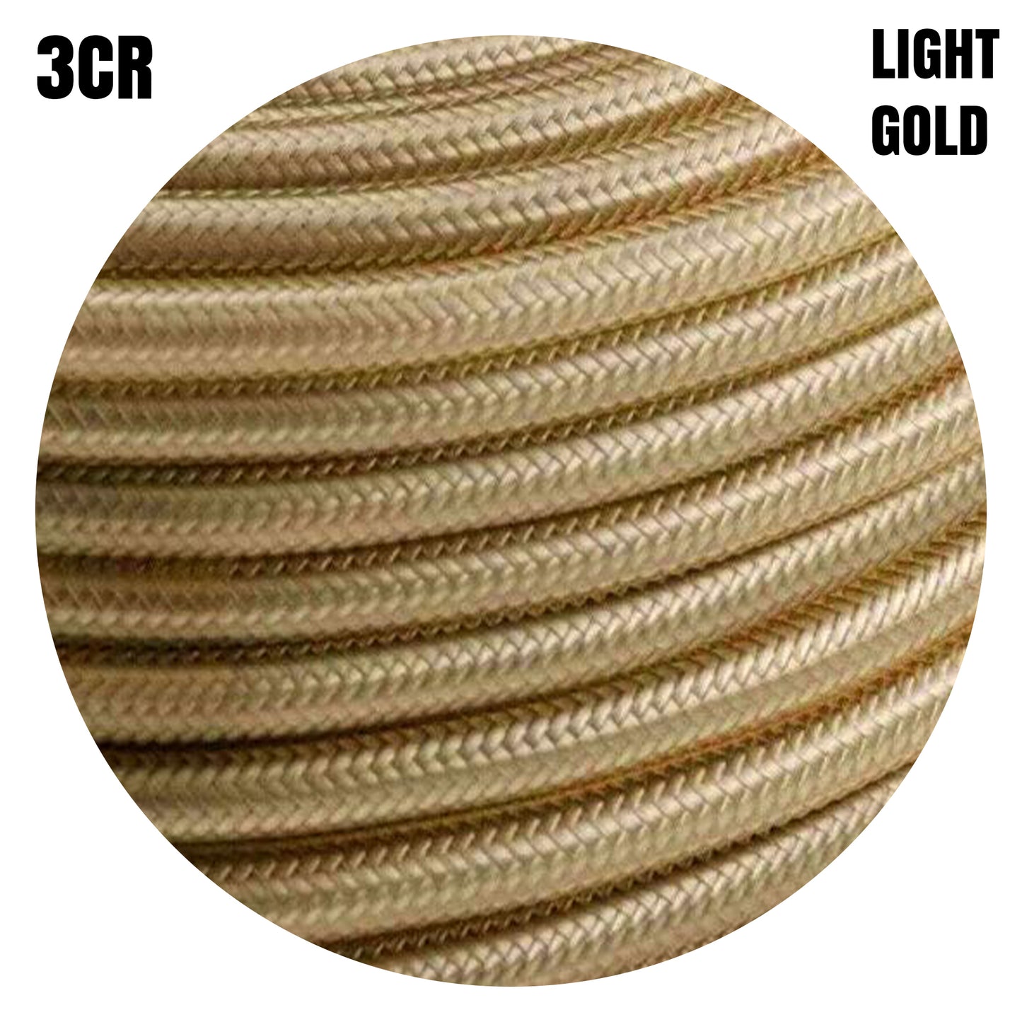 Vintage Braided Fabric Light Gold Colour Cable Flex 0.75mm 3core Round