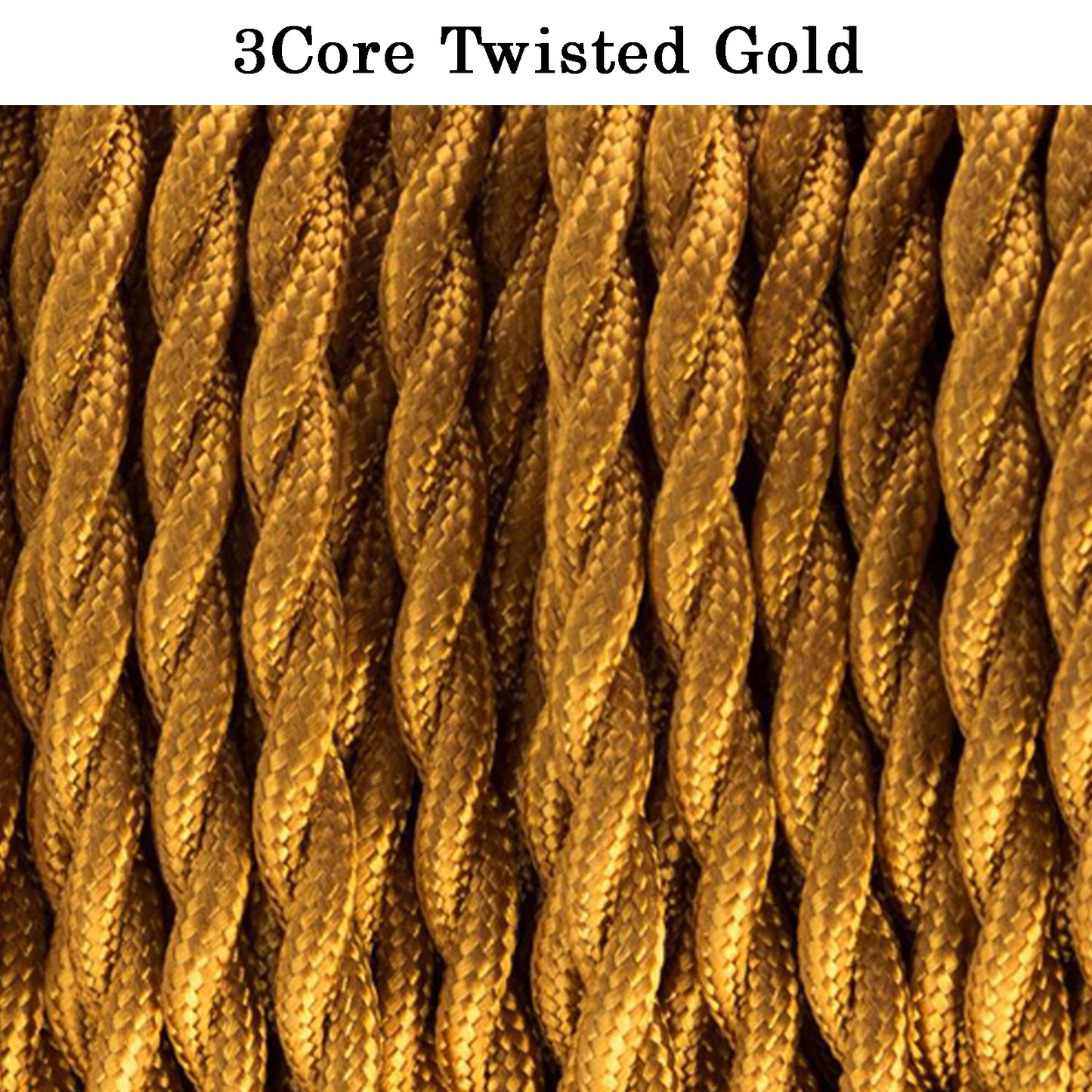 Vintage Twisted Gold Electric fabric Cable Flex 0.75mm -3 Core