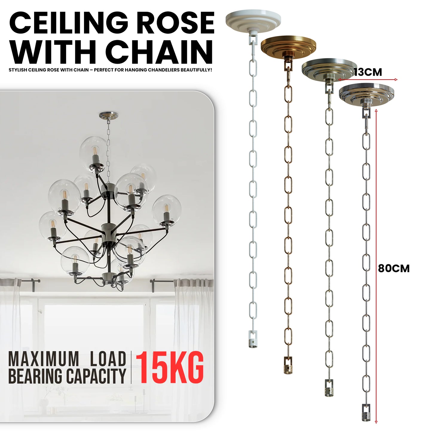 Ceiling Rose Heavy Duty Metal Hanging Chain for Chandelier