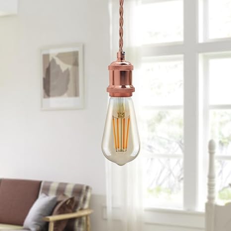 E27 Pendant Light Fitting with Ceiling Rose and Fabric Cord