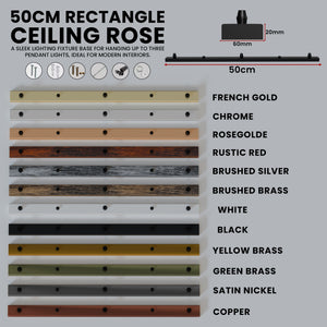 3-Outlet Rectangle Ceiling Rose | Triple Pendant Ceiling Rose Chrome | E27 3-Cable Wiring UK