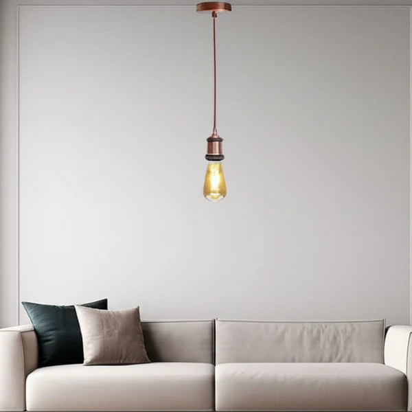 Vintage Copper Pendant Light Fitting – E27 Industrial Ceiling Lamp with 1m Adjustable Twisted Cable  ~1712