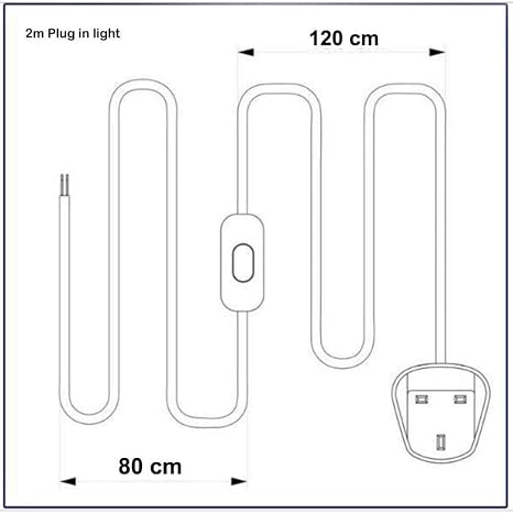 2m Plug In Fabric Lamp Cord 3 Core With On/Off Switch