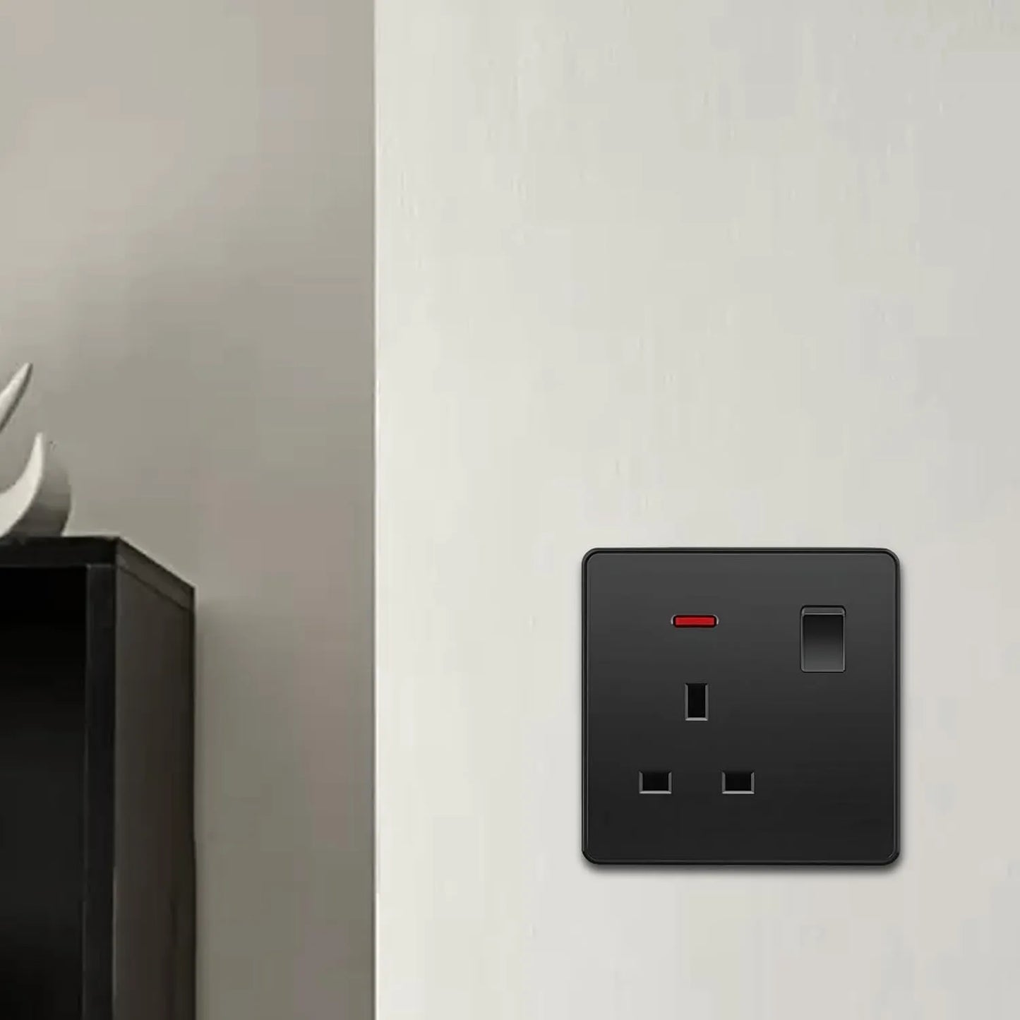 Screwless Black Switch & Socket, Textured Flat Plate, USB Option