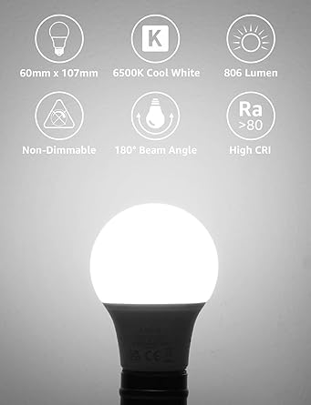 LEDSone LED E27 A60 Light Bulbs, 18W (100W Equivalent) Non-dimmable Cool White 6500K Super Bright 1806 Lumens GLS Golf Globe Edison Screw Base Energy Saving Light Bulb for Modern Home Decoration
