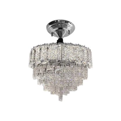Vintage Crystal Chandelier Clear And Chrome Semi Flush Mount Ceiling Light E14