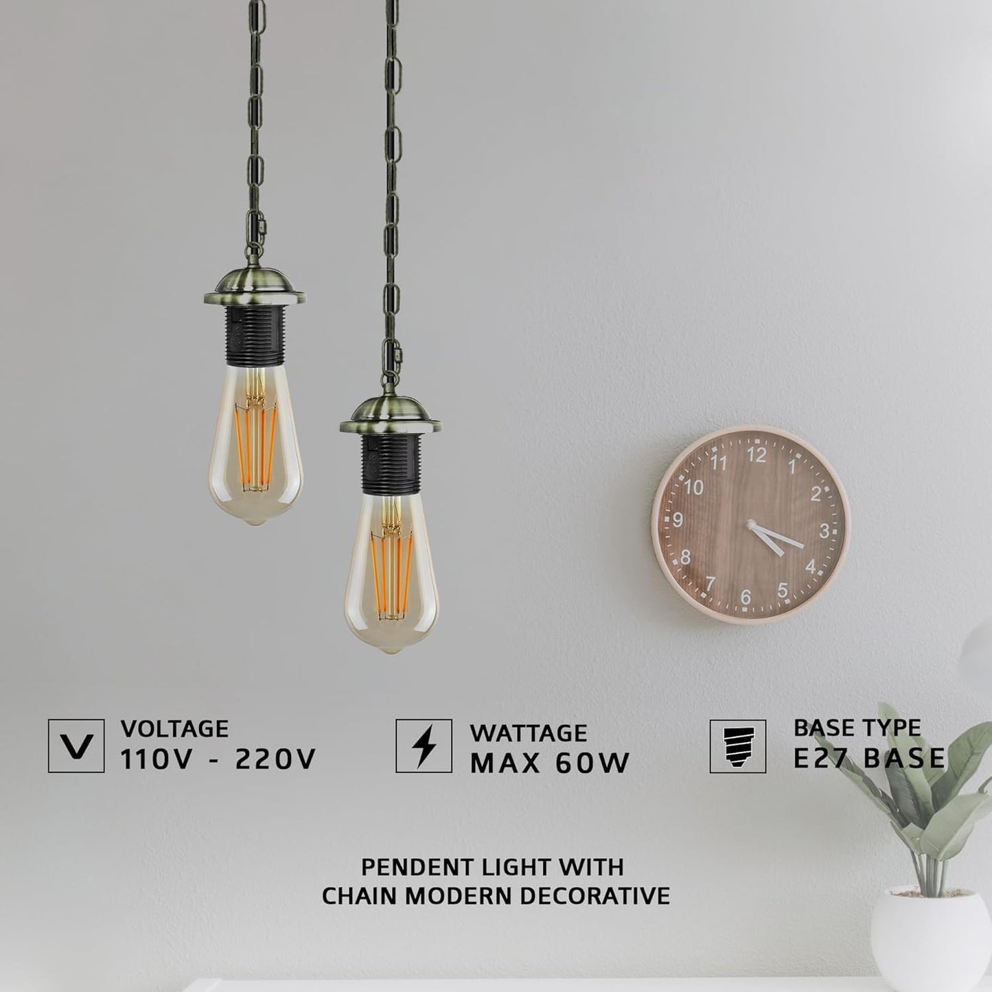 Metal Ceiling E27 Lamp Holder Pendant Light with Chain ~4037