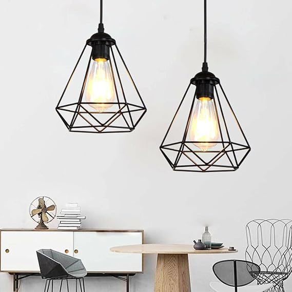 Industrial Light Bulb Wire Cage Metal Diamond Easy Fit Lampshade