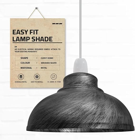 Vintage Easy Fit 29cm Brushed Metal Ceiling Pendant Lampshade