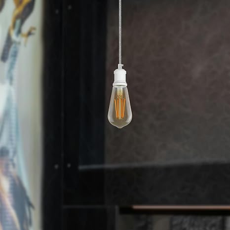 1m White Pendant Light Holder | E27 Vintage Bulb Holder & Ceiling Rose Kit ~1695