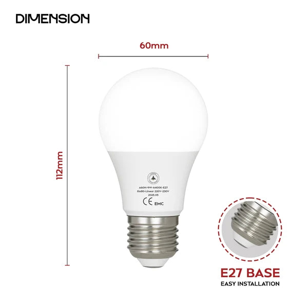 9W E27 A60 GLS LED Bulb – 806lm 6400K Cool White