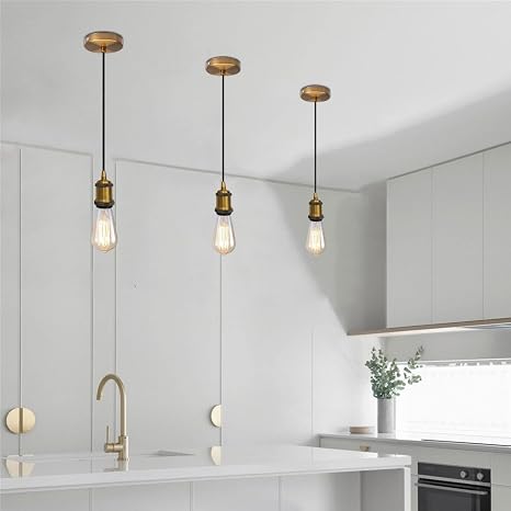 Vintage E27 Brass Lamp Holder with 1m Black Fabric Cable — Pendant Light Kit ~1704