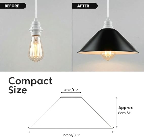 Electro Plating Vintage 22 x 10cm Cone Light Shades Metal Easy Fit Ceiling Pendant Hanging Wall Lampshade