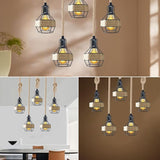 Retro Hemp Rope Hanging Ceiling Pendant light with Hemp cage