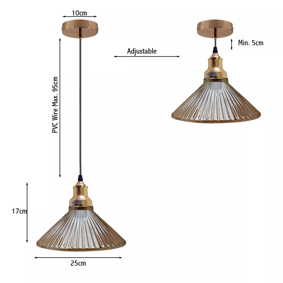 Industrial Amber  E27  Glass Pendant Light Adjustable Lamp Fixture