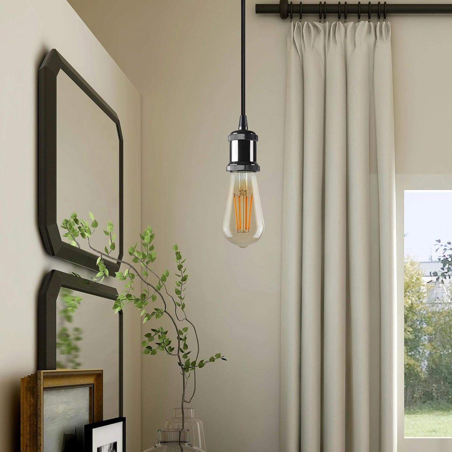 1m Shiny Black Pendant Holder | E27 Hanging Light Fitting ~1697