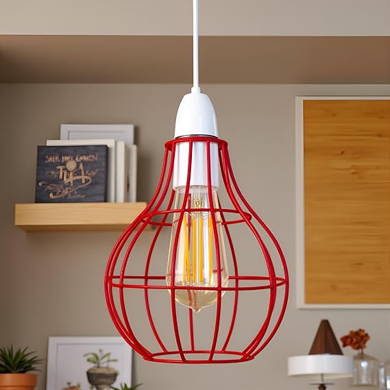 Brushed Metal Lamp Shade with Bulb Guard | Vintage Wire Cage