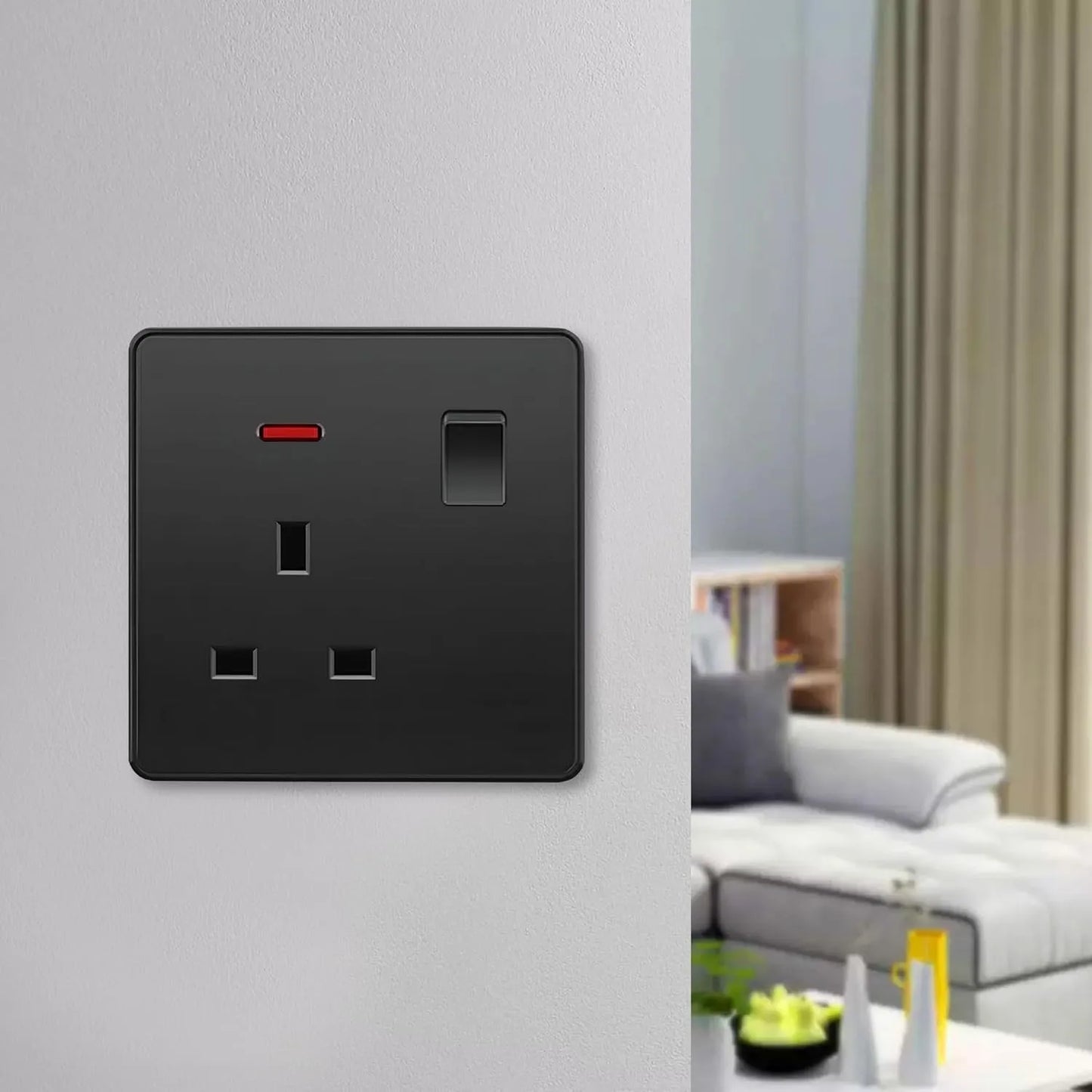 Screwless Black Switch & Socket, Textured Flat Plate, USB Option