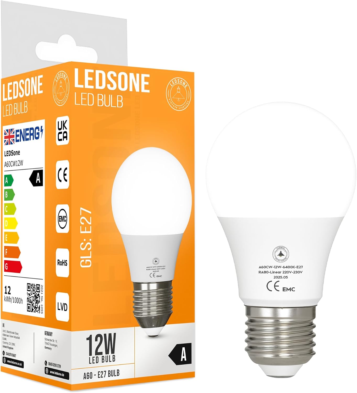 12W E27 A60 GLS LED Bulb – 1160lm 6400K Cool White