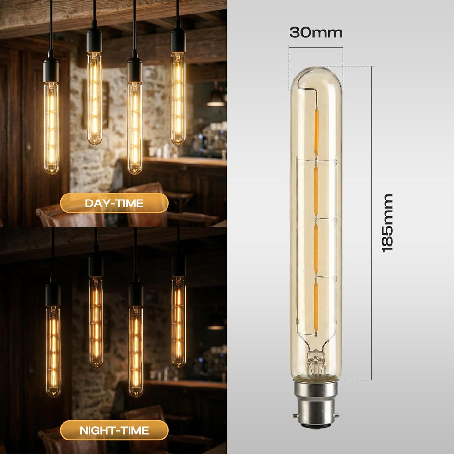 4W T185 B22 LED Non-Dimmable Vintage Filament Light Bulb