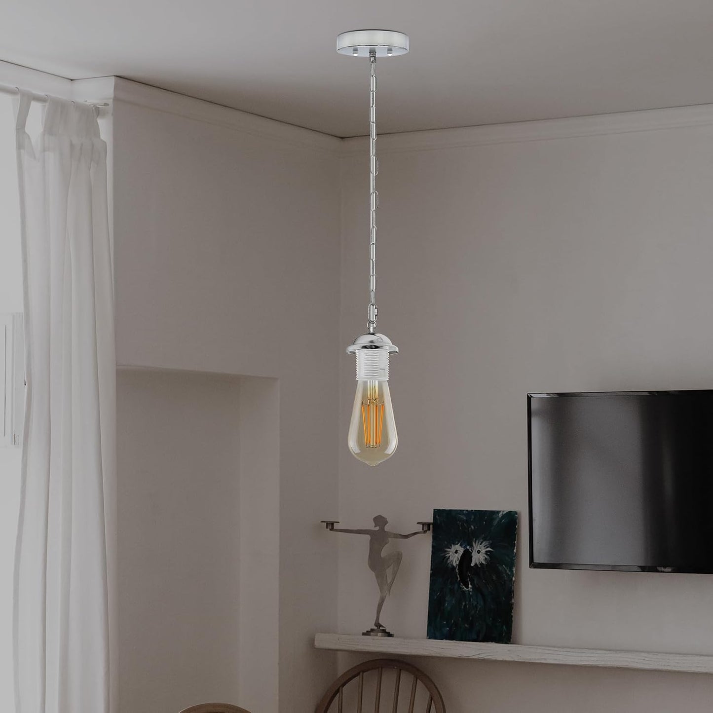White Metal Ceiling E27 Lamp Holder Pendant Light with Chain ~1779