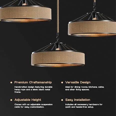 Rattan-Style Boho Hemp Lampshade – Natural E27 Pendant Shade