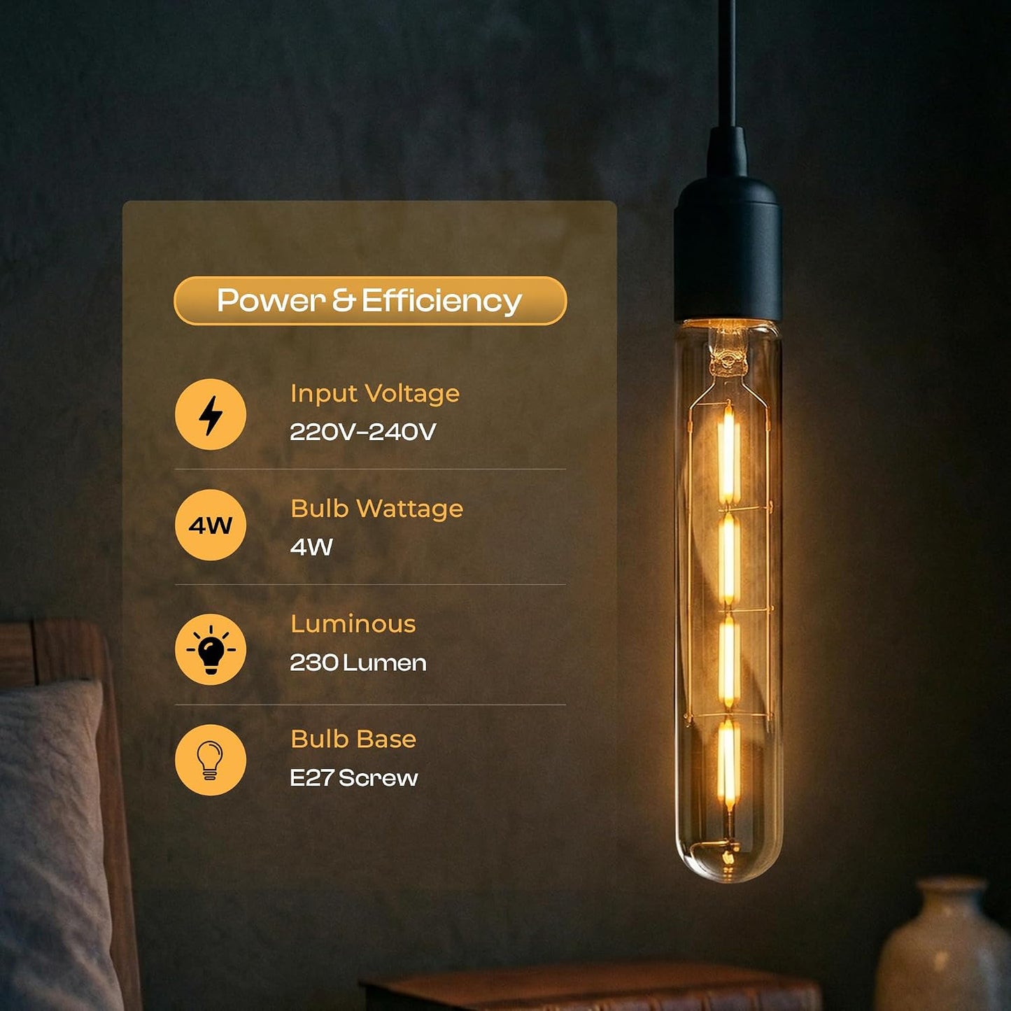 4W T185 B22 LED Non-Dimmable Vintage Filament Light Bulb