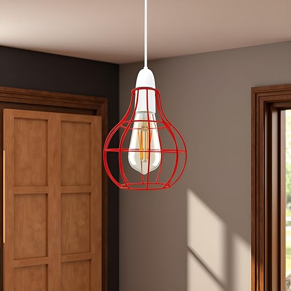 Brushed Metal Lamp Shade with Bulb Guard | Vintage Wire Cage