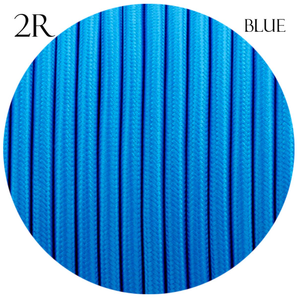 2 Core Round Vintage Italian Braided Fabric Blue Cable Flex 0.75mm UK