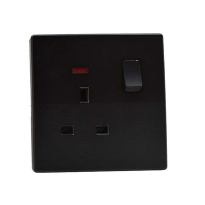 Screwless Black Switch & Socket, Textured Flat Plate, USB Option