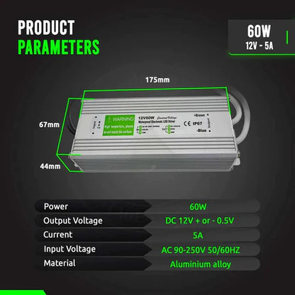 Waterproof LED Transformer Power Supply - IP67 Rated, 12V 10W - 250W