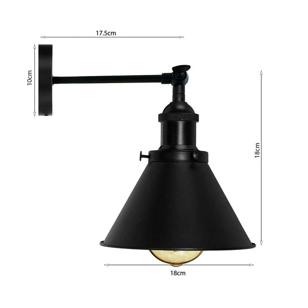 Adjustable Wall Light  Black Cone Shade & E27 Lamp Holder