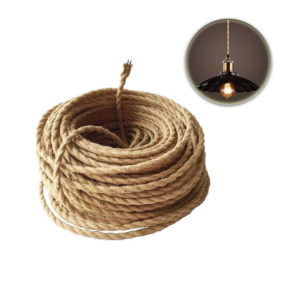 2 Core Twisted Hemp Rope Cable - 10m Vintage Style DIY Lighting Flex Wire