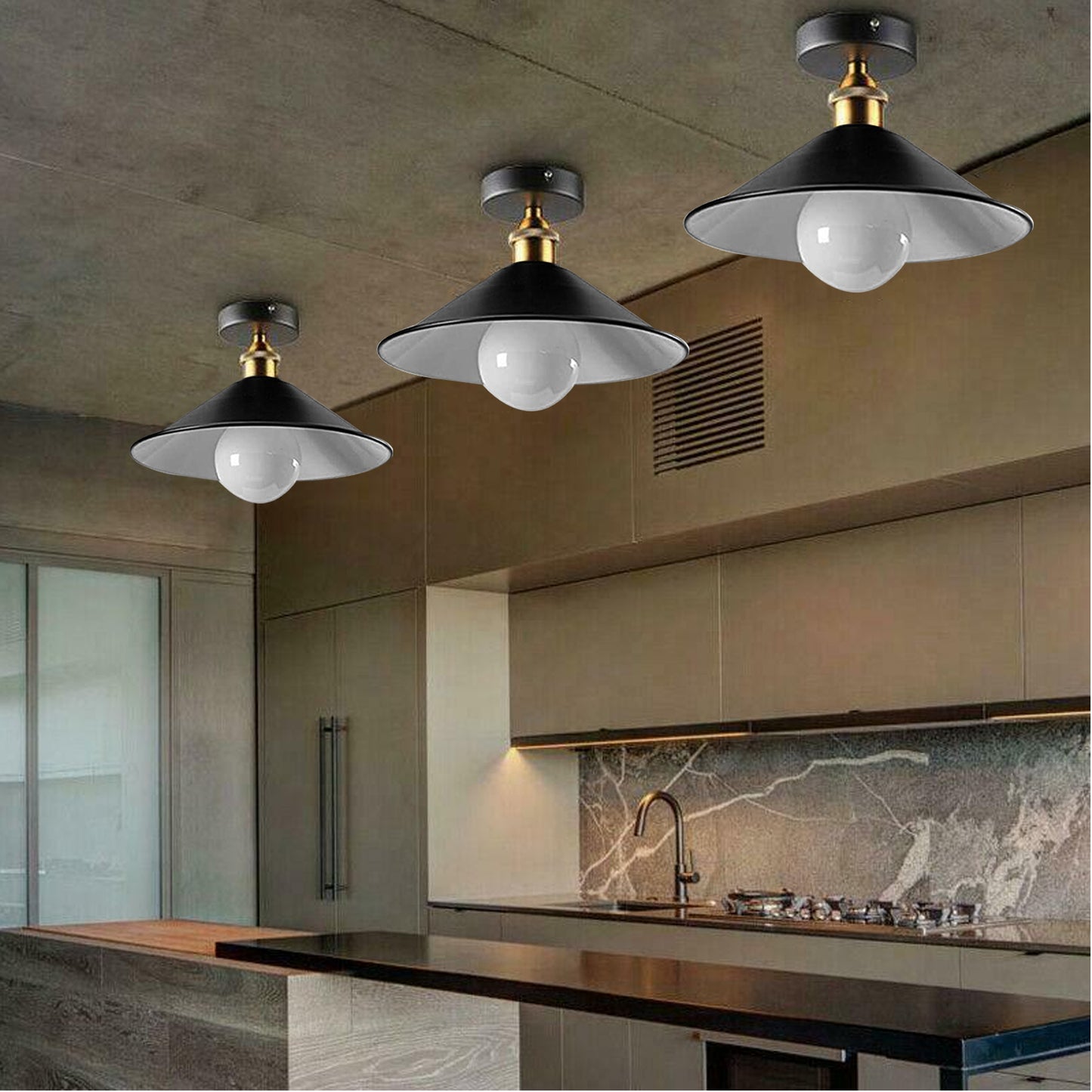 Modern Black Semi Flush Mount Ceiling Light - E27 Base Chandelier for Farmhouse & Modern Spaces